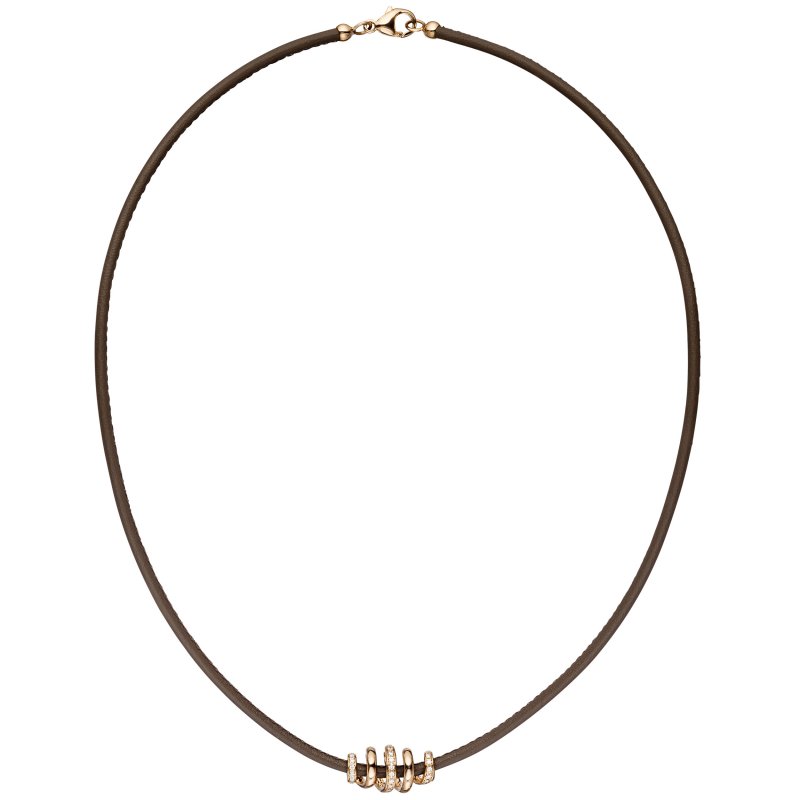 JOBO Collier Halskette Leder taupe mit 585 Gold Rotgold 47 Diamanten Brillanten 45 cm