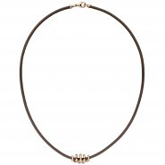 JOBO Collier Halskette Leder taupe mit 585 Gold Rotgold 47 Diamanten Brillanten 45 cm