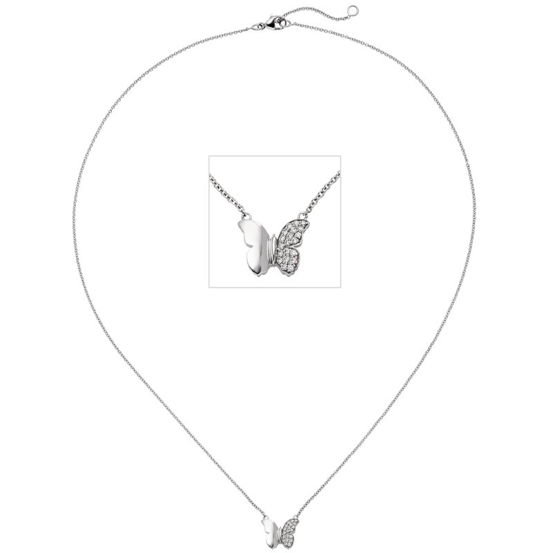 JOBO Collier Halskette Schmetterling 585 Wei�gold 20 Diamanten Brillanten 45 cm Kette