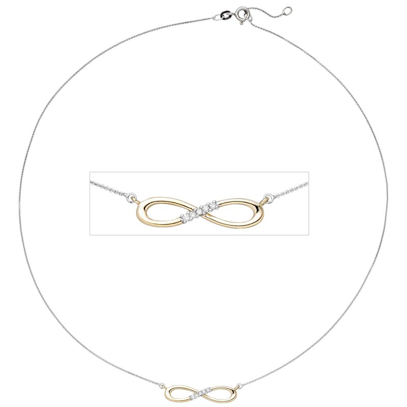 JOBO Collier Halskette Unendlich 585 Gold bicolor 5 Diamanten Brillanten Kette