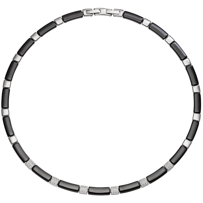 JOBO Collier Halskette aus schwarzer Keramik mit Edelstahl und Zirkonia 47 cm Kette