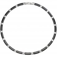JOBO Collier Halskette aus schwarzer Keramik mit Edelstahl und Zirkonia 47 cm Kette