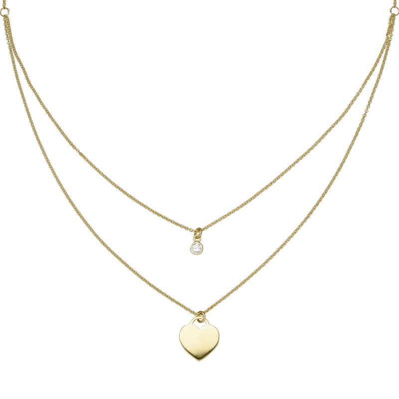 JOBO Collier Herz 925 Sterling Silber gold vergoldet 1 Zirkonia 44 cm