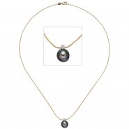 JOBO Collier Kette mit Anh�nger 585 Gold 1 Tahiti Perle 1 Diamant Brilllant 45 cm