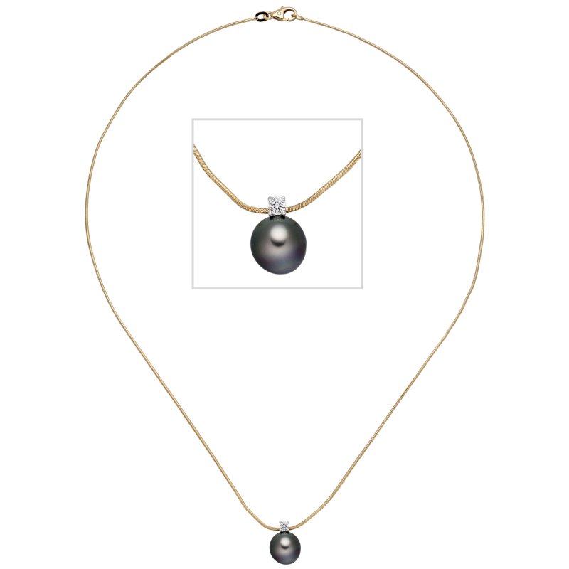 JOBO Collier Kette mit Anh�nger 585 Gold 1 Tahiti Perle 1 Diamant Brilllant 45 cm