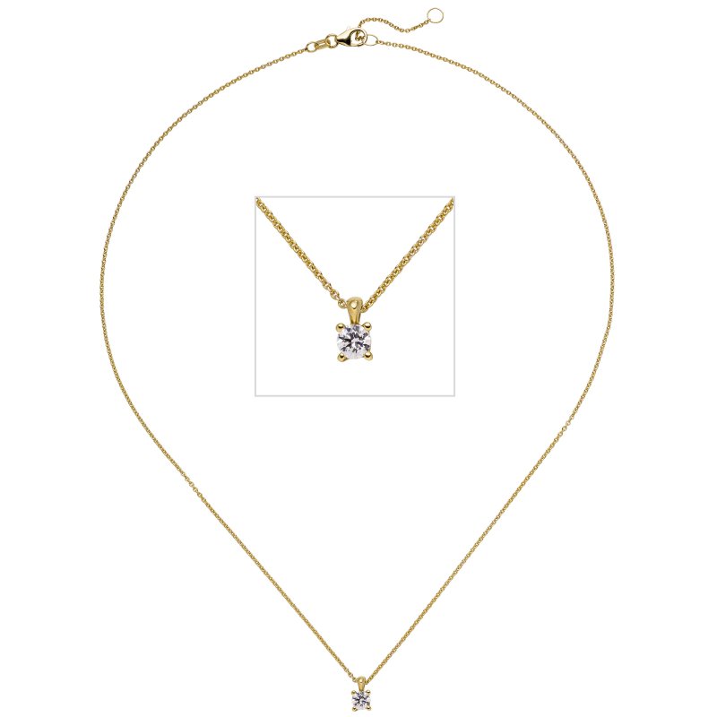 JOBO Collier Kette mit Anh�nger 585 Gold Gelbgold 1 Diamant Brillant 0,25 ct. 45 cm