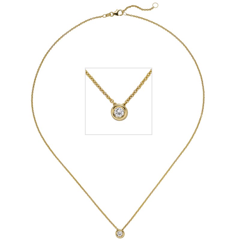 JOBO Collier Kette mit Anh�nger 585 Gold Gelbgold 1 Diamant Brillant 0,25 ct. 45 cm
