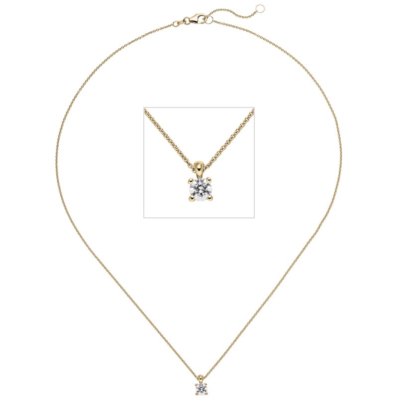 JOBO Collier Kette mit Anh�nger 585 Gold Gelbgold 1 Diamant Brillant 0,50 ct. 45 cm