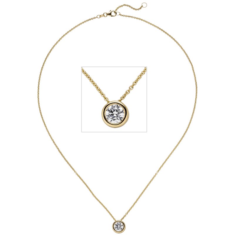 JOBO Collier Kette mit Anh�nger 585 Gold Gelbgold 1 Diamant Brillant 1,0 ct. 45 cm