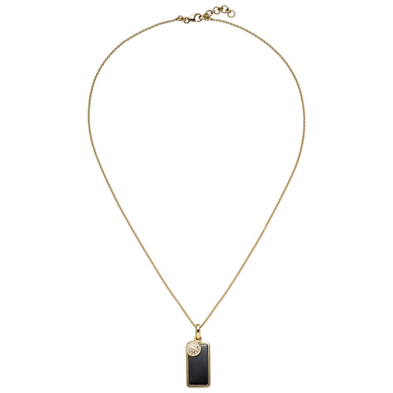 JOBO Collier Kette mit Anh�nger 585 Gold H�matit Gelbgold 19 Diamanten 45 cm