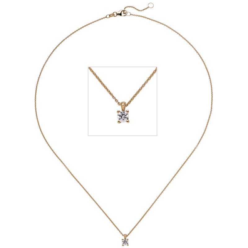 JOBO Collier Kette mit Anh�nger 585 Gold Rotgold 1 Diamant Brillant 0,15 ct. 45 cm