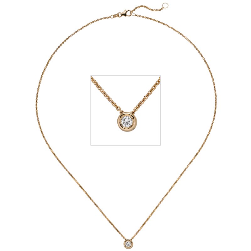 JOBO Collier Kette mit Anh�nger 585 Gold Rotgold 1 Diamant Brillant 0,15 ct. 45 cm