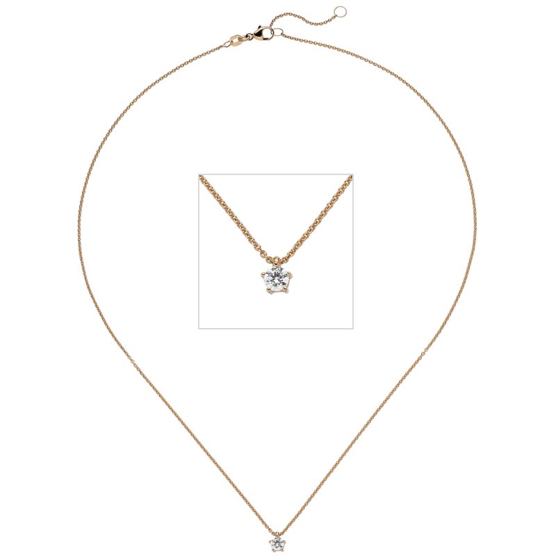 JOBO Collier Kette mit Anh�nger 585 Gold Rotgold 1 Diamant Brillant 0,25 ct. 45 cm