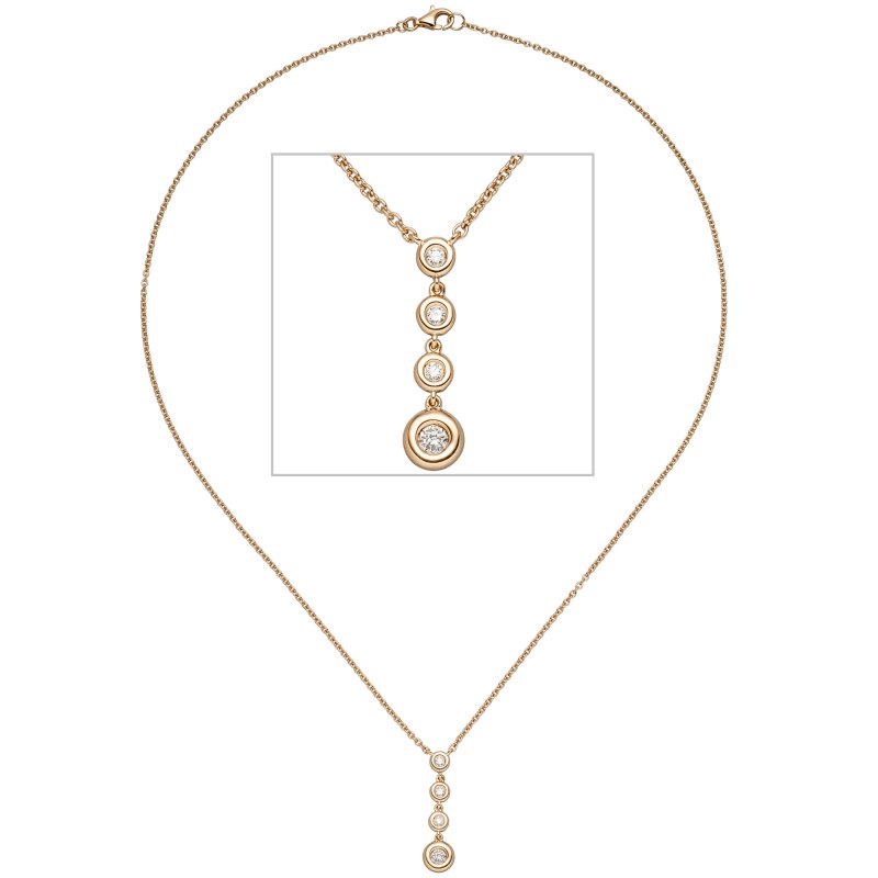 JOBO Collier Kette mit Anh�nger 585 Gold Rotgold 4 Diamanten Brillanten 44 cm