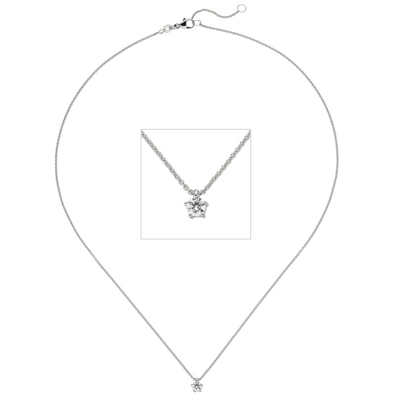 JOBO Collier Kette mit Anh�nger 585 Gold Wei�gold 1 Diamant Brillant 0,15 ct. 45 cm