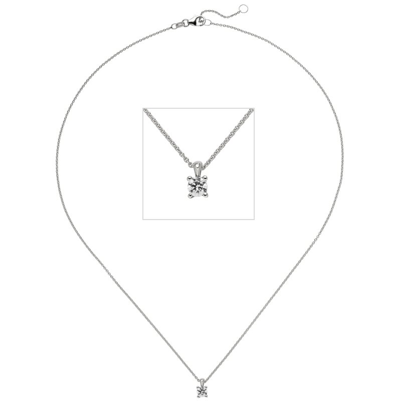 JOBO Collier Kette mit Anh�nger 585 Gold Wei�gold 1 Diamant Brillant 0,25 ct. 45 cm