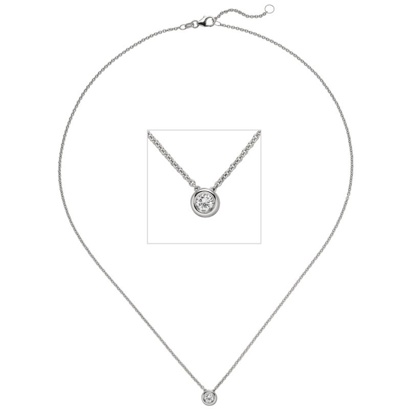 JOBO Collier Kette mit Anh�nger 585 Gold Wei�gold 1 Diamant Brillant 0,25 ct. 45 cm