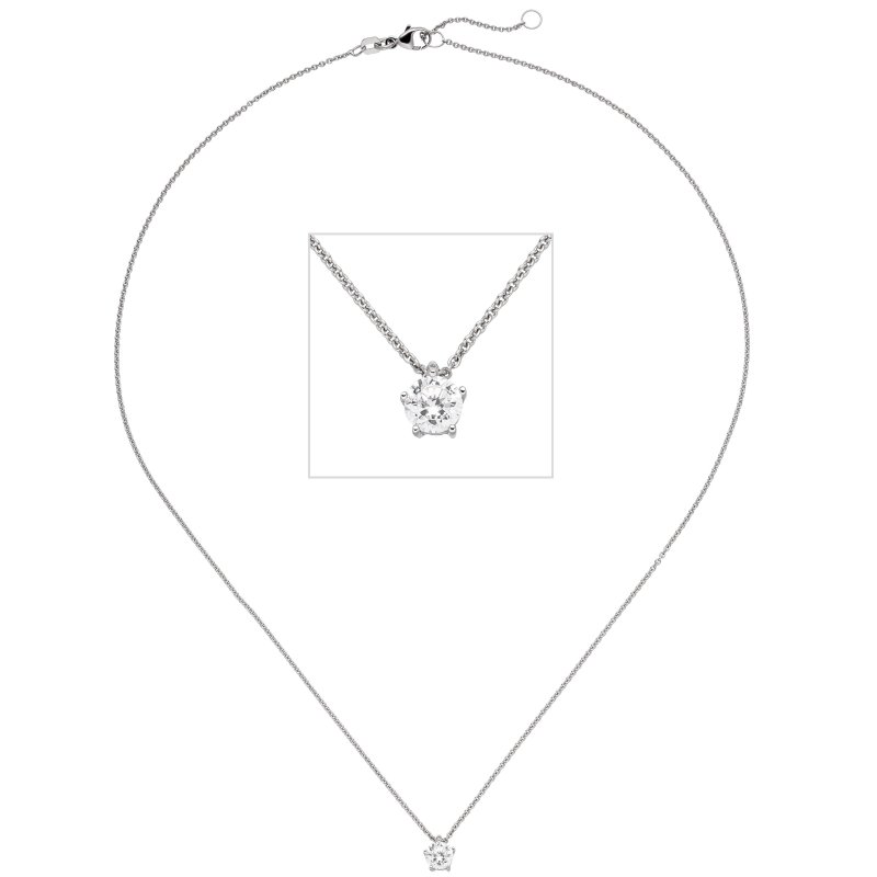 JOBO Collier Kette mit Anh�nger 585 Gold Wei�gold 1 Diamant Brillant 0,50 ct. 45 cm