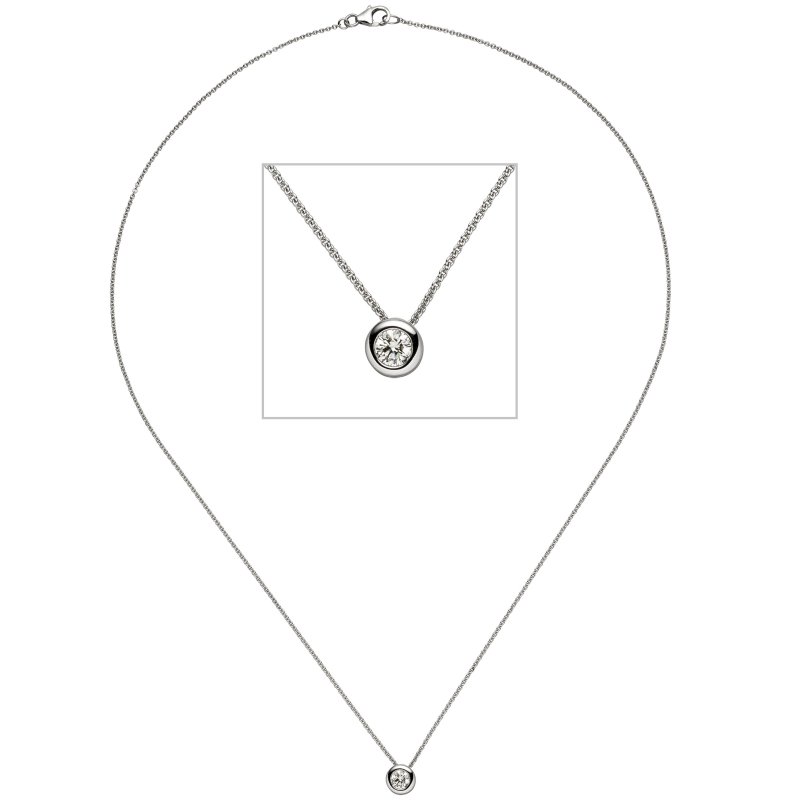 JOBO Collier Kette mit Anh�nger 585 Gold Wei�gold 1 Diamant Brillant 45 cm