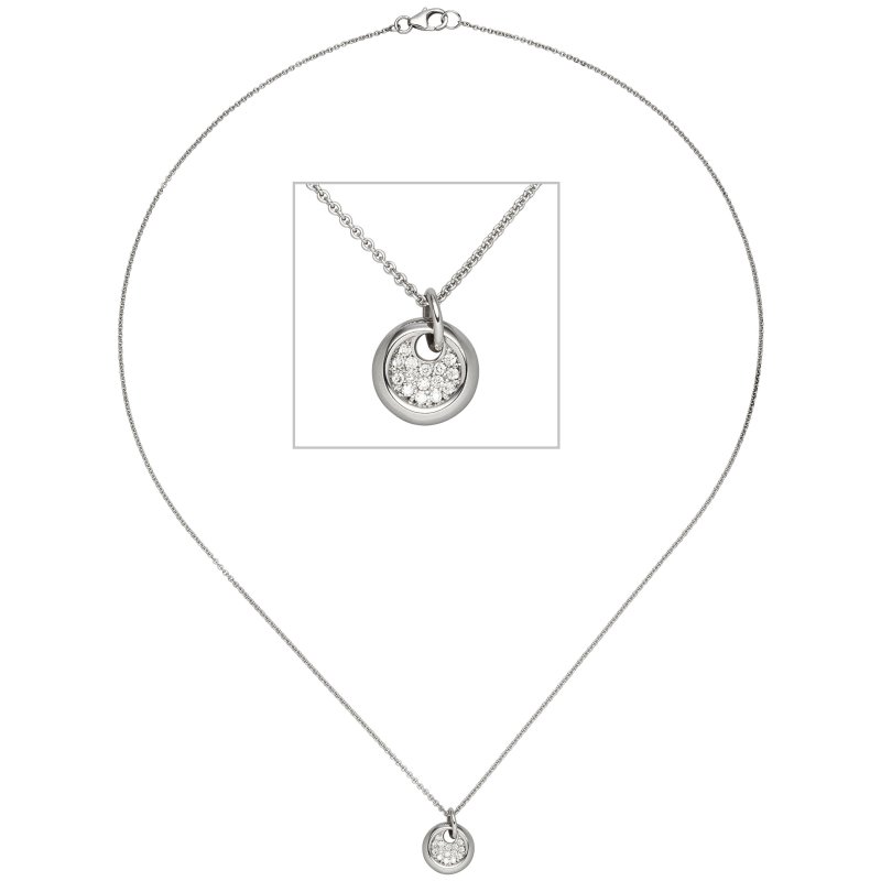 JOBO Collier Kette mit Anh�nger 585 Gold Wei�gold 15 Diamanten Brillanten 43 cm