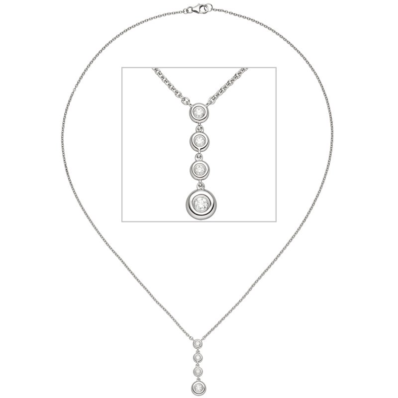 JOBO Collier Kette mit Anh�nger 585 Gold Wei�gold 4 Diamanten Brillanten 43 cm