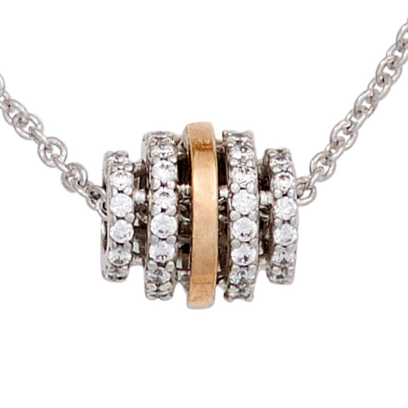 JOBO Collier Kette mit Anh�nger 585 Gold bicolor 64 Diamanten Brillanten 45 cm