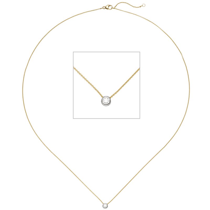 JOBO Collier Kette mit Anh�nger 750 Gold Gelbgold Wei�gold bicolor 1 Diamant Brillant