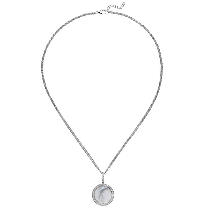JOBO Collier Kette mit Anh�nger 925 Silber 55 Zirkonia Perlmutt-Einlage 55 cm