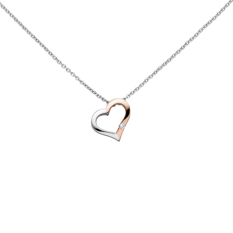 JOBO Collier Kette mit Anh�nger Herz 585 Gold bicolor 1 Diamant Brillant 42 cm