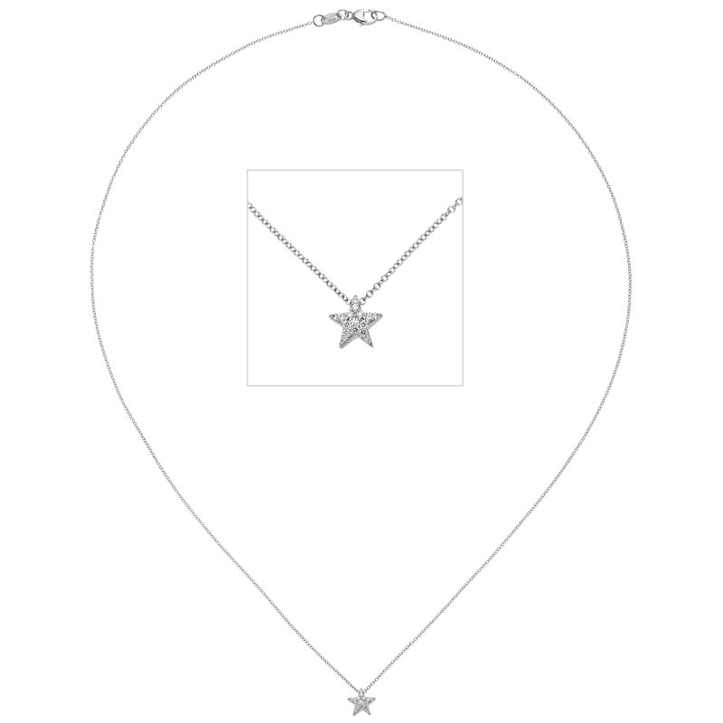 JOBO Collier Kette mit Anh�nger Stern 585 Gold Wei�gold 16 Diamanten Brillanten 42 cm