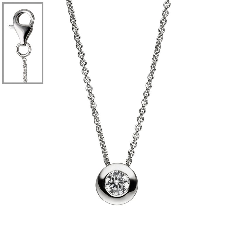 JOBO Collier Kette mit Anh�nger rund 925 Sterling Silber 1 Zirkonia 42 cm Silberkette
