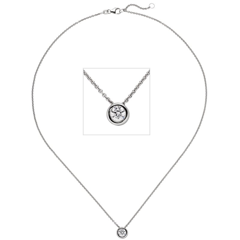 JOBO Colllier Kette mit Anh�nger 585 Gold Wei�gold 1 Diamant Brillant 0,5 ct. 45 cm