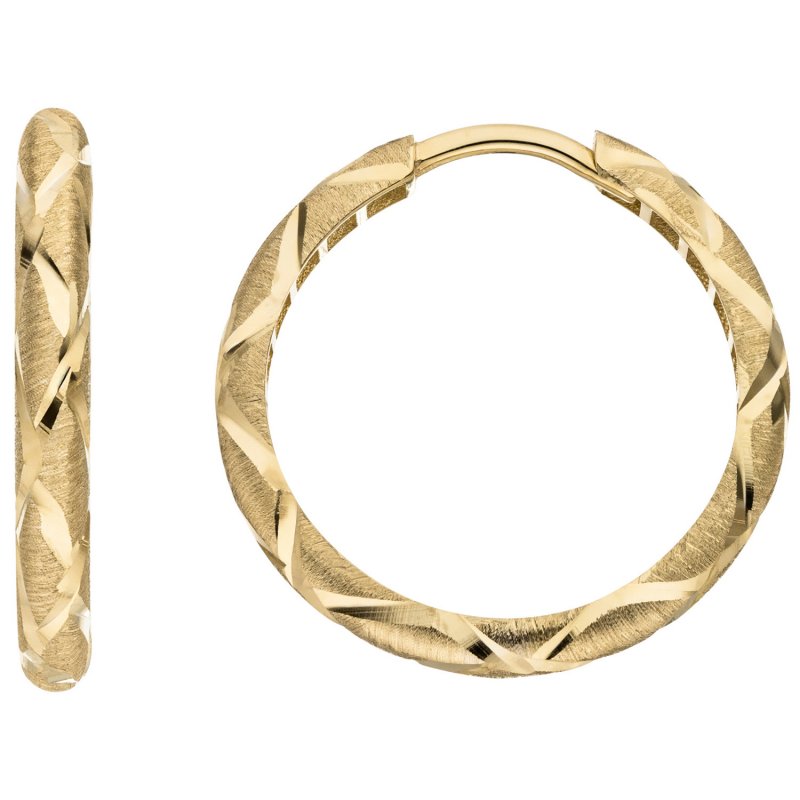 JOBO Creolen 333 Gold Gelbgold mattiert diamantiert Ohrringe Goldcreolen