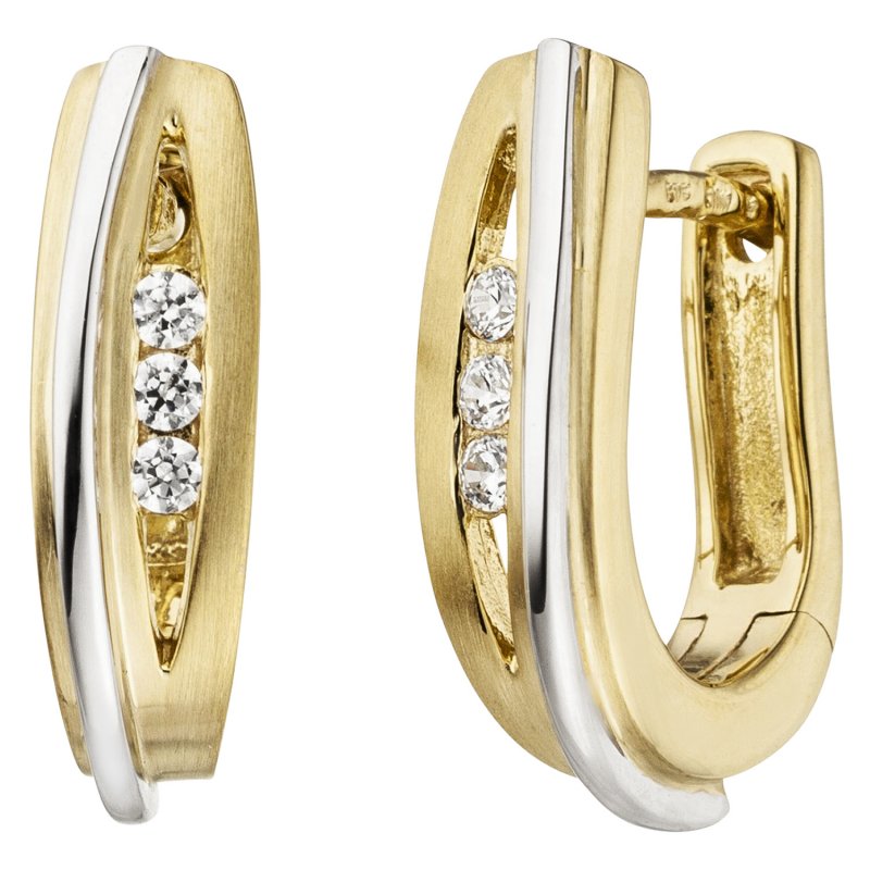 JOBO Creolen 375 Gold Gelbgold Wei�gold bicolor mattiert 6 Zirkonia Ohrringe