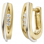 JOBO Creolen 375 Gold Gelbgold Wei�gold bicolor mattiert 6 Zirkonia Ohrringe