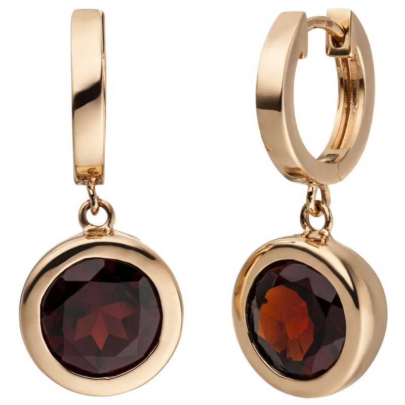 JOBO Creolen 585 Gold Rotgold 2 Granate rot Ohrringe Goldcreolen Granatohrringe
