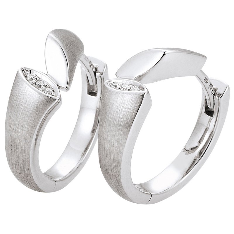 JOBO Creolen 585 Gold Weißgold matt Diamanten Brillanten Ohrringe