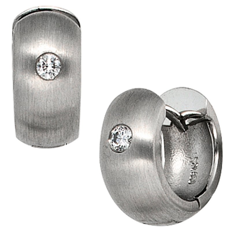 JOBO Creolen breit 950 Platin matt 2 Diamanten Brillanten Ohrringe Platinohrringe