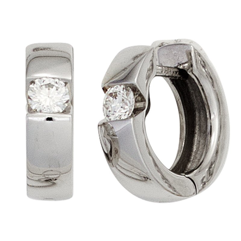 JOBO Creolen rund 585 Gold Wei�gold 2 Diamanten Brillanten 0,30 ct. Ohrringe
