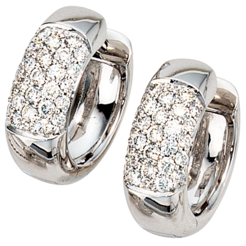 JOBO Creolen rund 585 Gold Wei�gold 54 Diamanten Brillanten Ohrringe Wei�goldcreolen