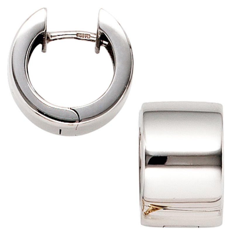 JOBO Creolen rund breit 375 Gold Wei�gold Ohrringe Wei�goldohrringe Wei�goldcreolen