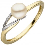 JOBO Damen Ring 333 Gelbgold Wei�gold bicolor 1 S��wasser Perle 6 Zirkonia