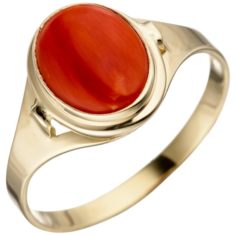 JOBO Damen Ring 333 Gold Gelbgold 1 Koralle rot Goldring