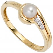 JOBO Damen Ring 333 Gold Gelbgold 1 S��wasser Perle 3 Zirkonia Goldring Perlenring