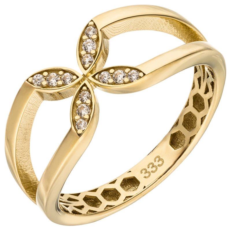 JOBO Damen Ring 333 Gold Gelbgold 12 Zirkonia Goldring