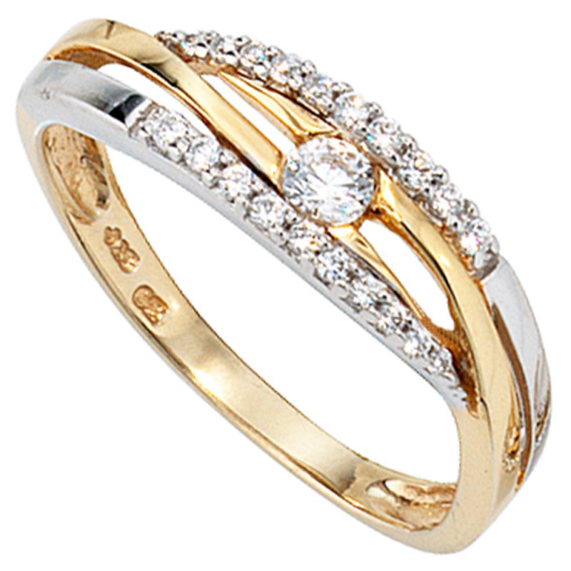 JOBO Damen Ring 333 Gold Gelbgold Wei�gold bicolor mit 21 Zirkonia Goldring