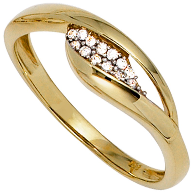 JOBO Damen Ring 333 Gold Gelbgold bicolor mit 13 Zirkonia Goldring