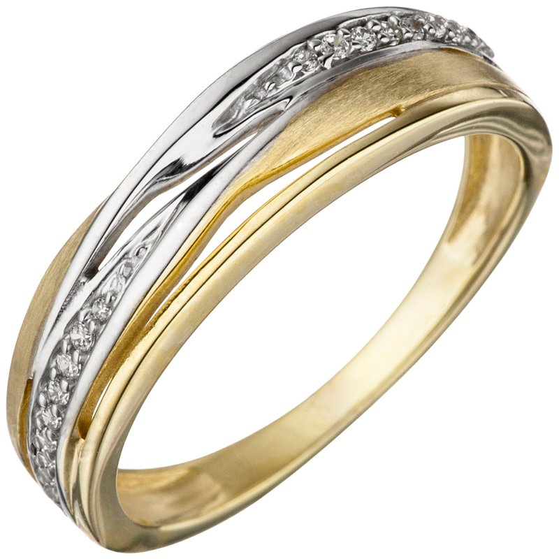 JOBO Damen Ring 333 Gold Gelbgold bicolor teil matt mit 18 Zirkonia Goldring