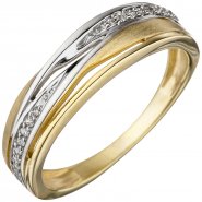 JOBO Damen Ring 333 Gold Gelbgold bicolor teil matt mit 18 Zirkonia Goldring