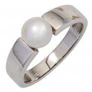 JOBO Damen Ring 333 Gold Wei�gold 1 S��wasser Perle Goldring Perlenring